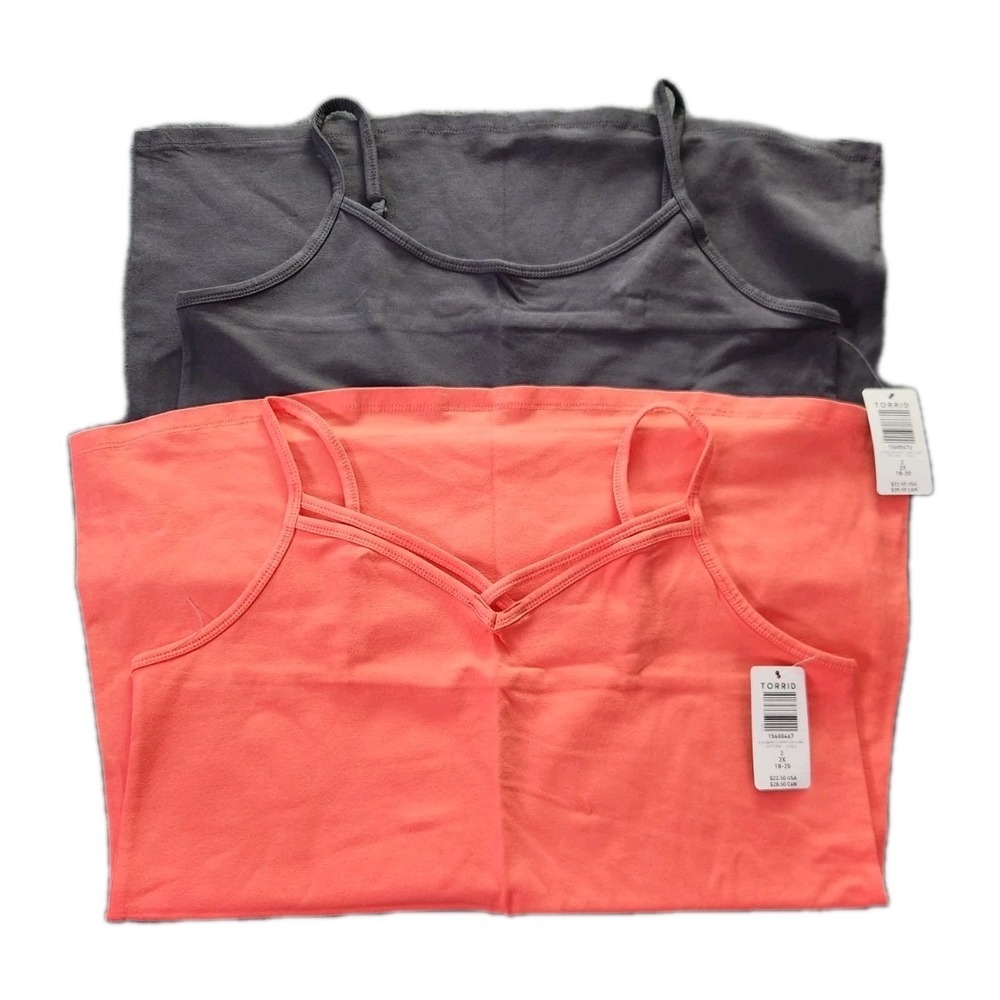 Lot Of 2 Torrid 2X Foxy Tunic Cami Camisole Top Tank Cotton Blend Gray Coral NWT
